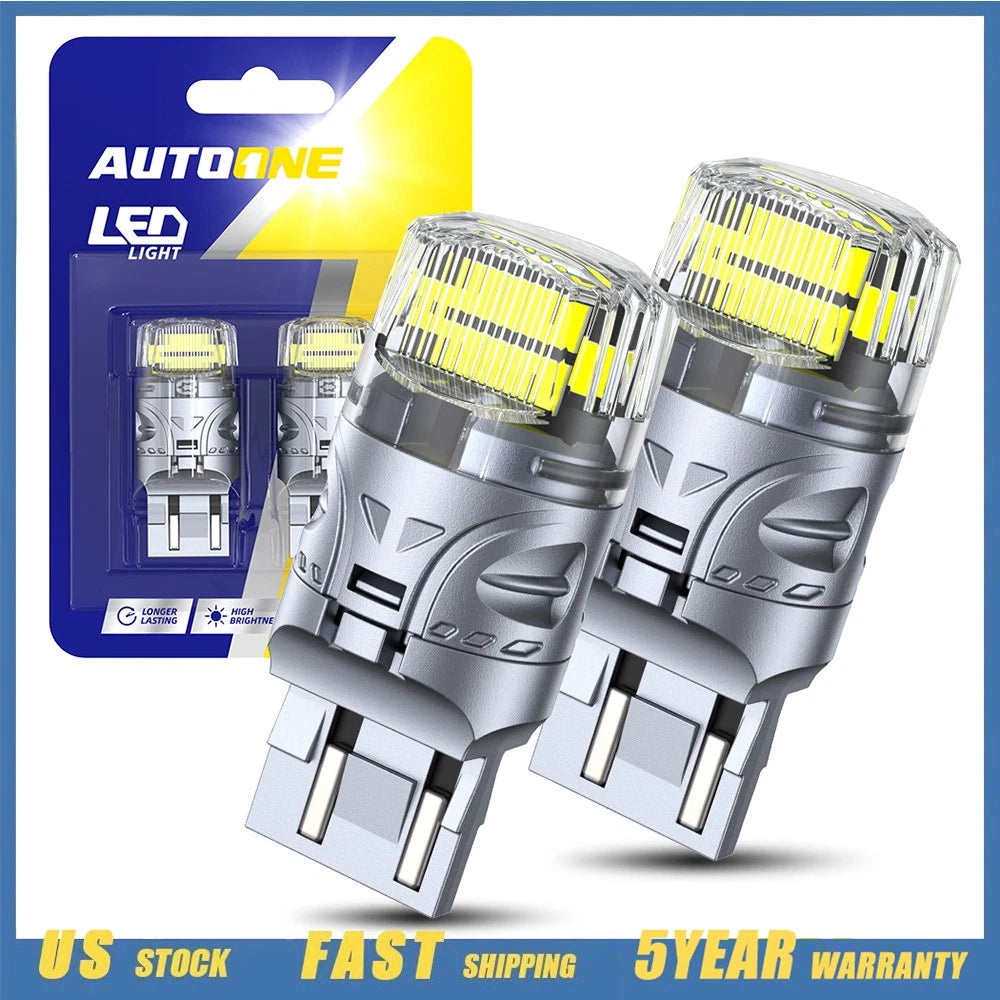 Set of 2 7443 7440 LED White Reverse Stop Turn Signal Bulbs for