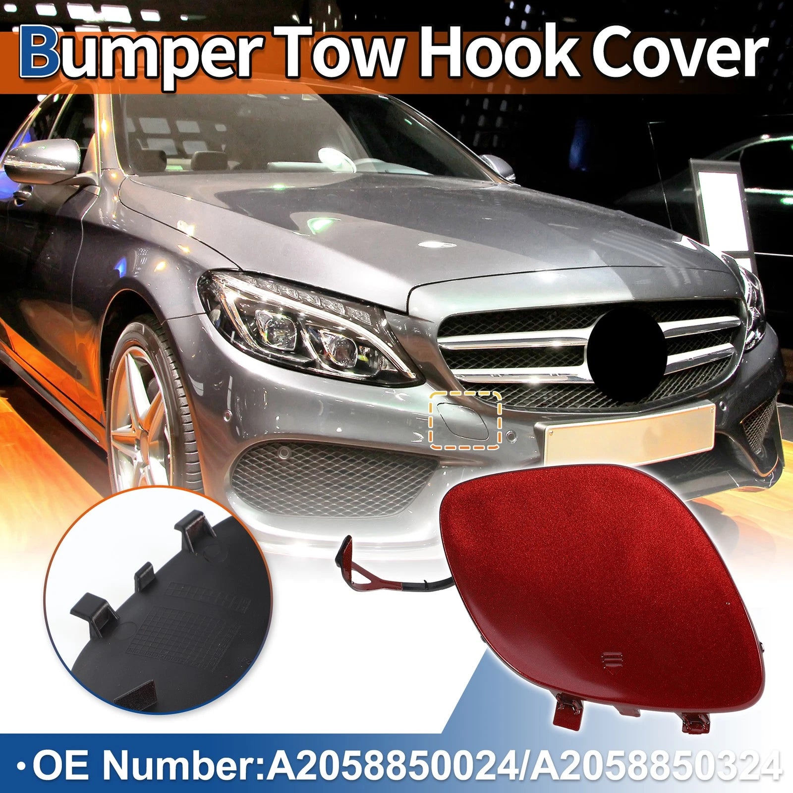 Tow Hook Cover for Mercedes-Benz C300 (2015–2018) No.A2058850024 Red