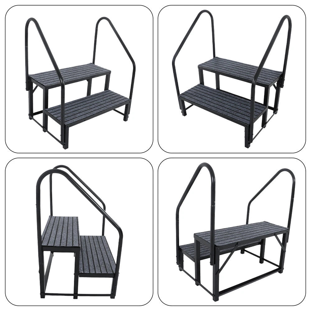 2-Step RV Stairs with Handrail for RVs (Outdoor Use)
