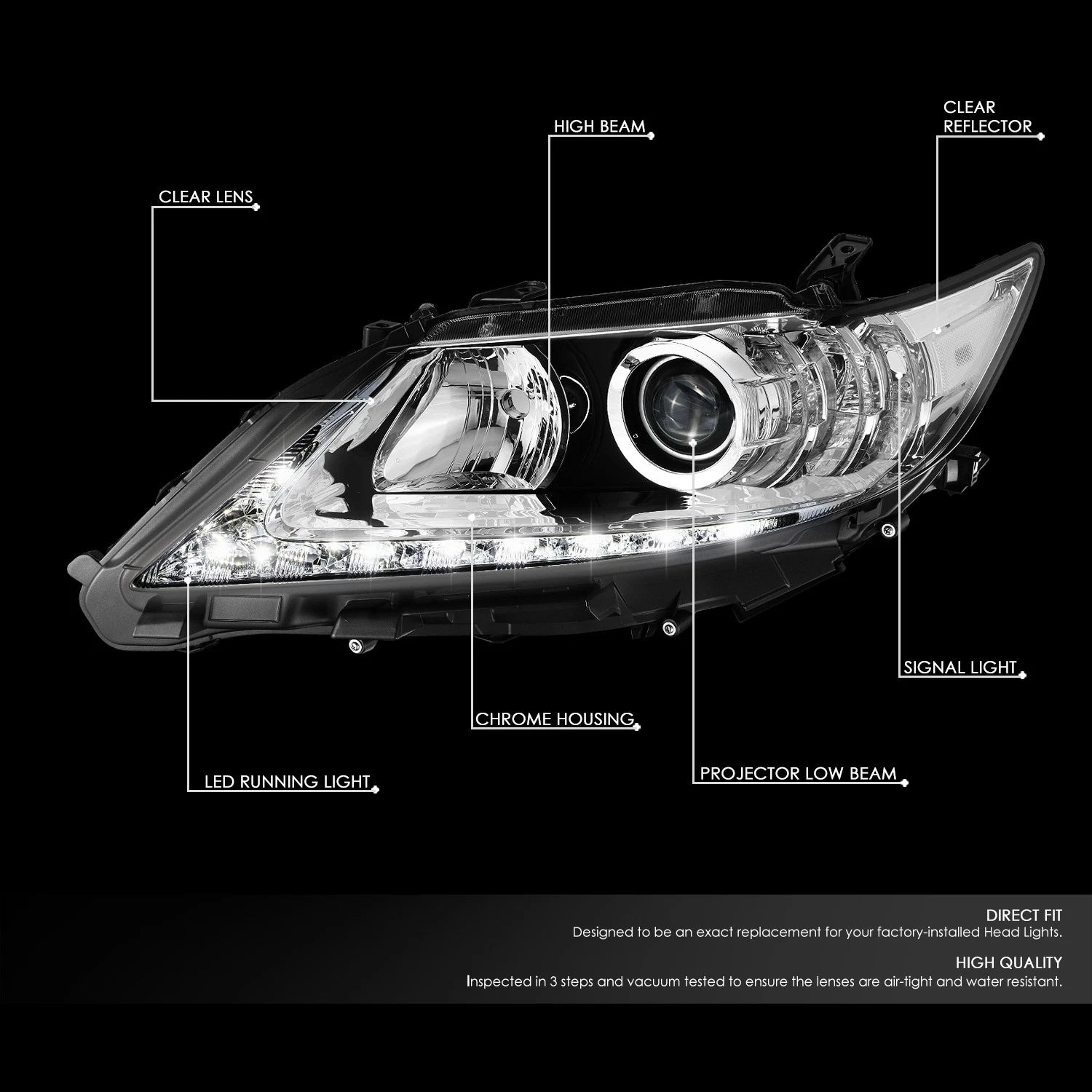 Chrome Housing Projector Headlight Lamp w/ LED DRL for Lexus ES300h/ES350 (2013–2015)