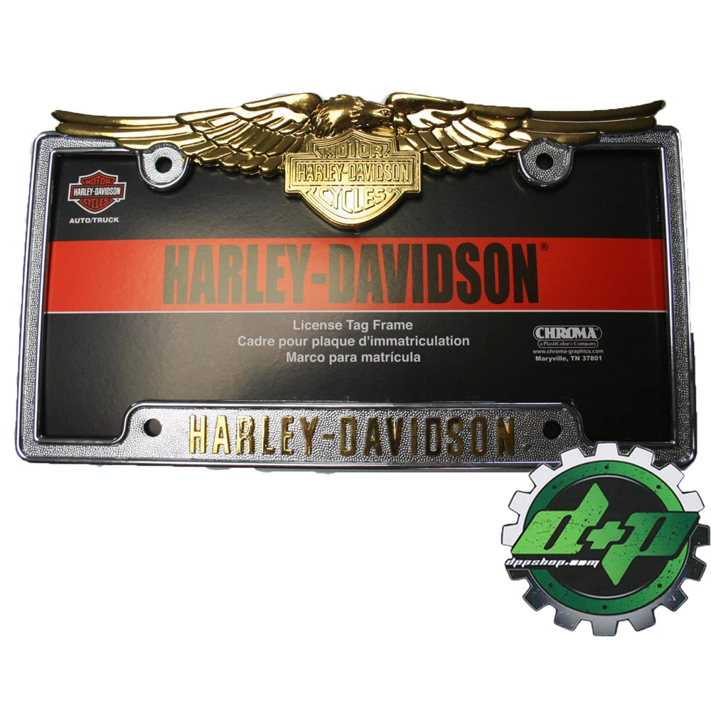 License Plate Frame for Harley Davidson (Chrome, Gold Eagle)