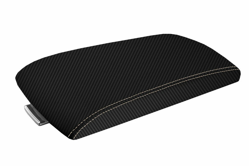 Console Lid Armrest Cover for Ford Flex (2009–2019) Carbon Fiber Beige Stitch