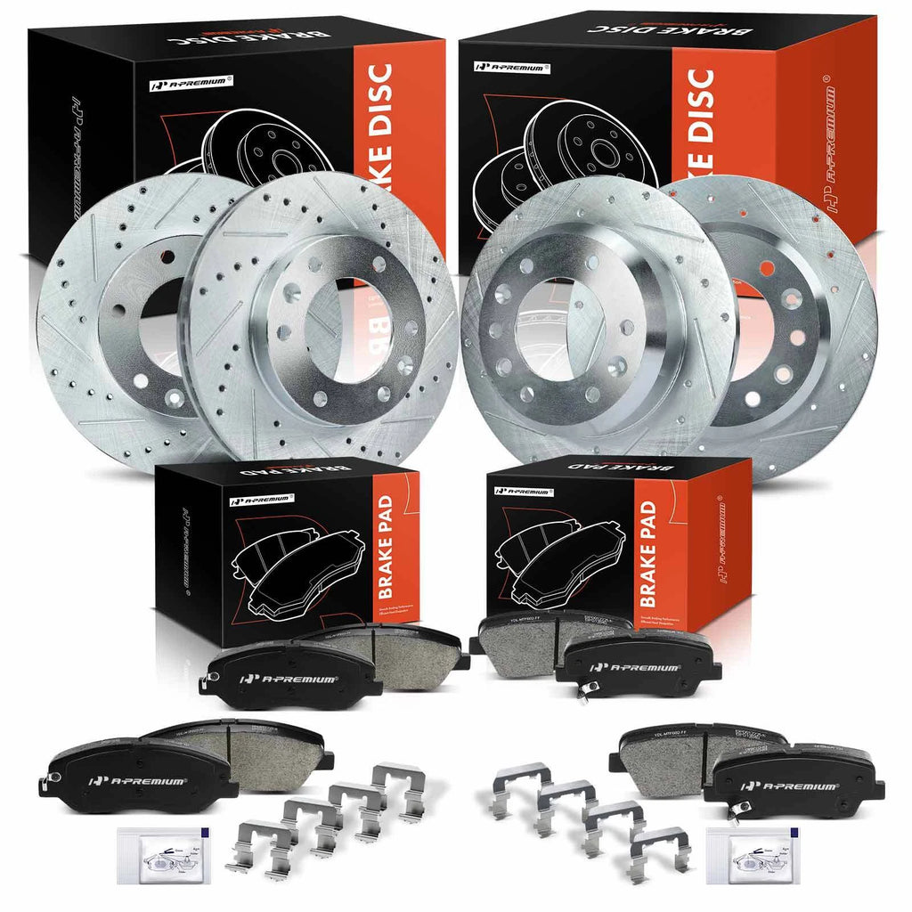 Set of 12 Drilled Brake Rotors & Ceramic Pads for Kia Sedona (2006–2012)