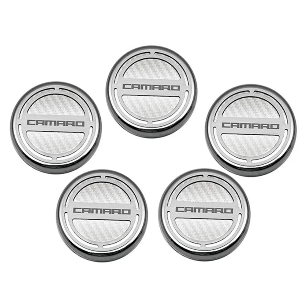 Chrome Cap Covers w/White C-Fiber Inlay&'Camaro' for 2010-15 Camaro V8 Automatic