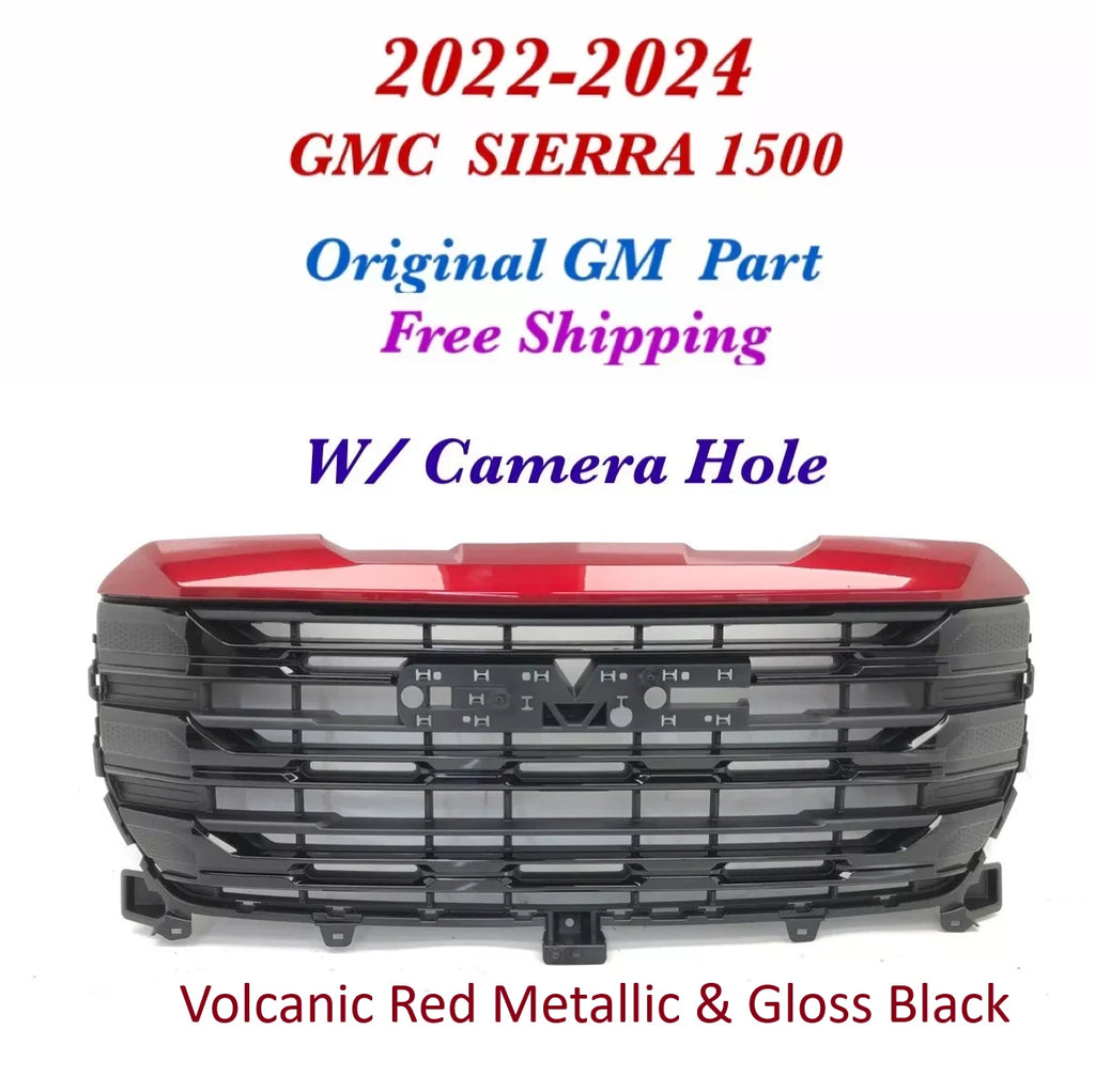 Front Upper Bumper Grille for GMC Sierra 1500 (2022–2024) Volcanic Red MET 37