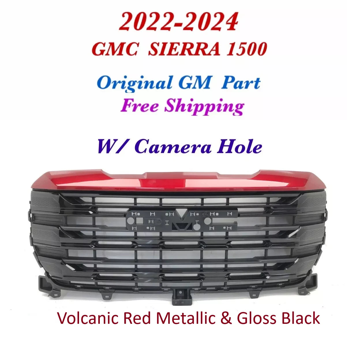 Front Upper Bumper Grille for GMC Sierra 1500 (2022–2024) Volcanic Red MET 37