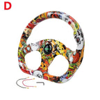 13" Racing Graffiti Pattern Flat Steering Wheel for Universal Fit