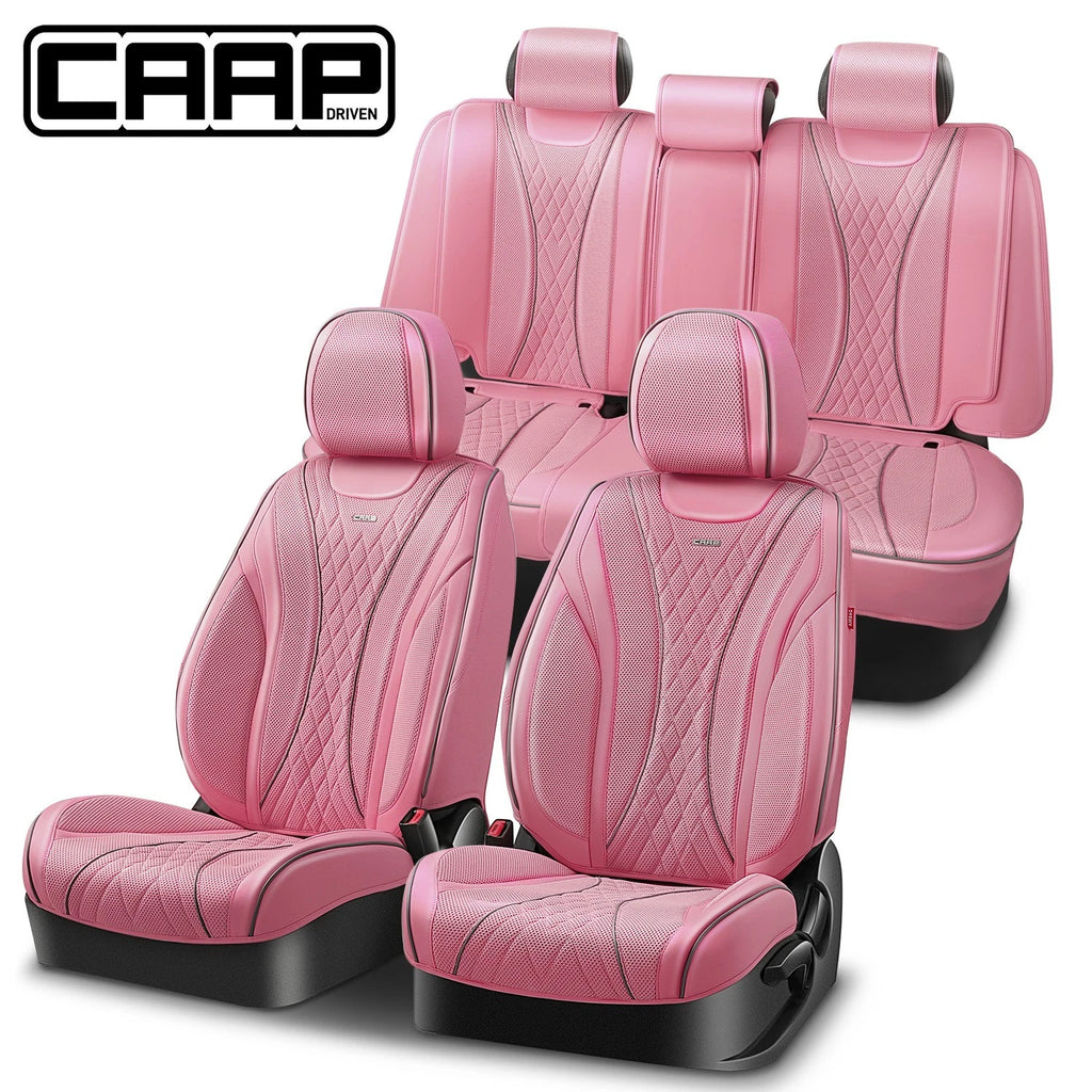 Set of 2 Diamond Stitching Mesh Fabric Front + Rear Seat Covers