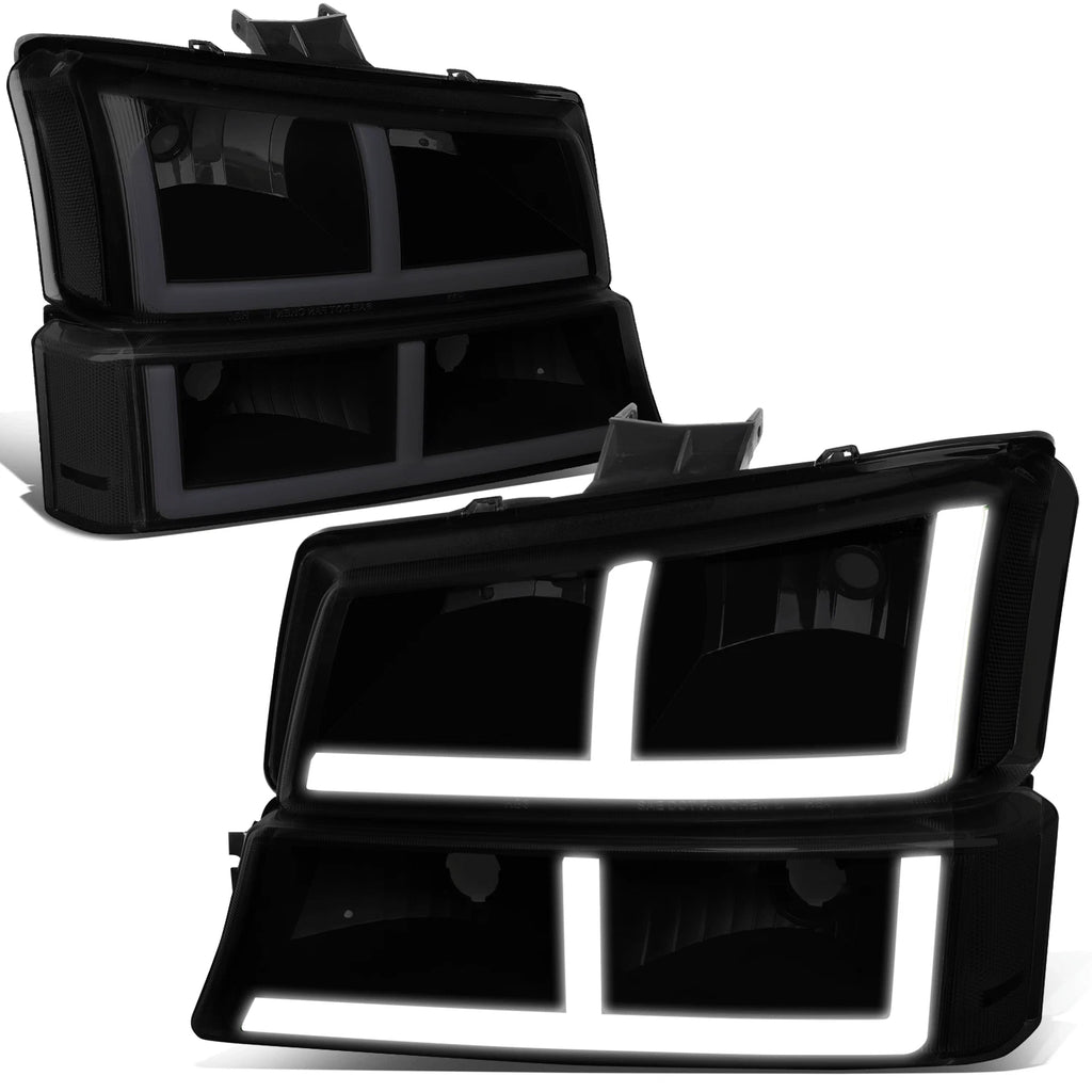 2X LED DRL Headlights for Silverado 1500-3500 (2003–2007) Smoked F-Pattern