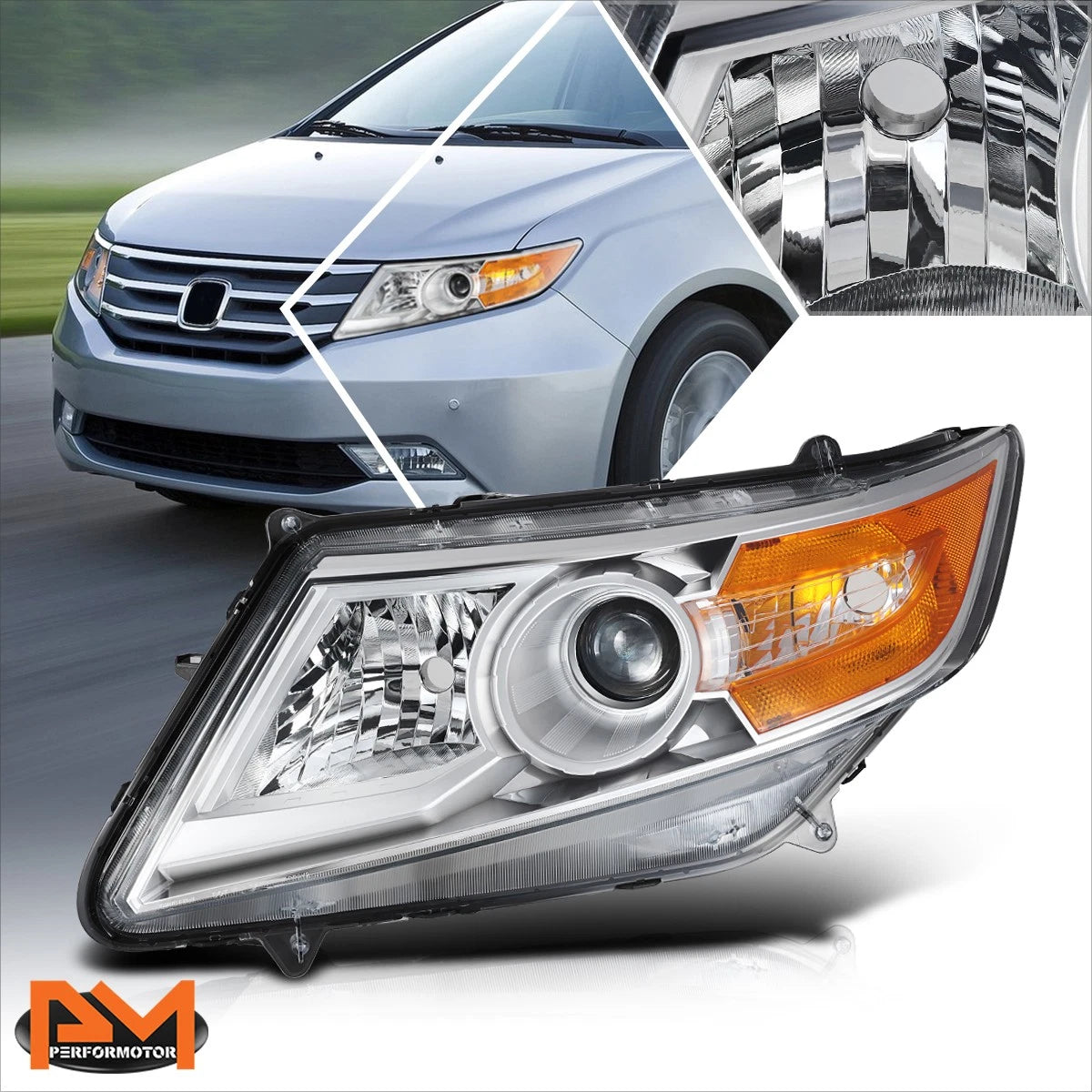 Driver Side Projector Headlight Chrome for Honda Odyssey (2011–2013)
