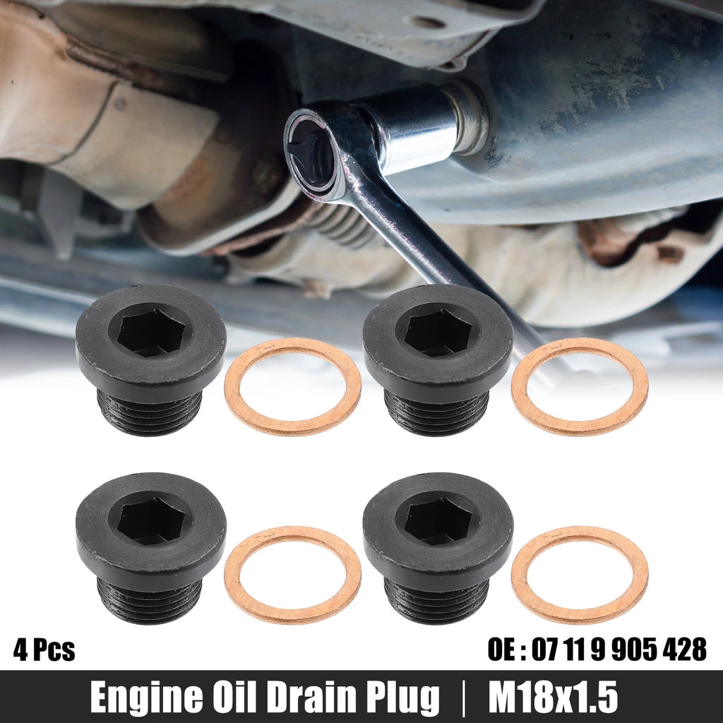 Set of 4 M18x1.5 Engine Oil Drain Plug Screws with Gasket for BMW Mazda