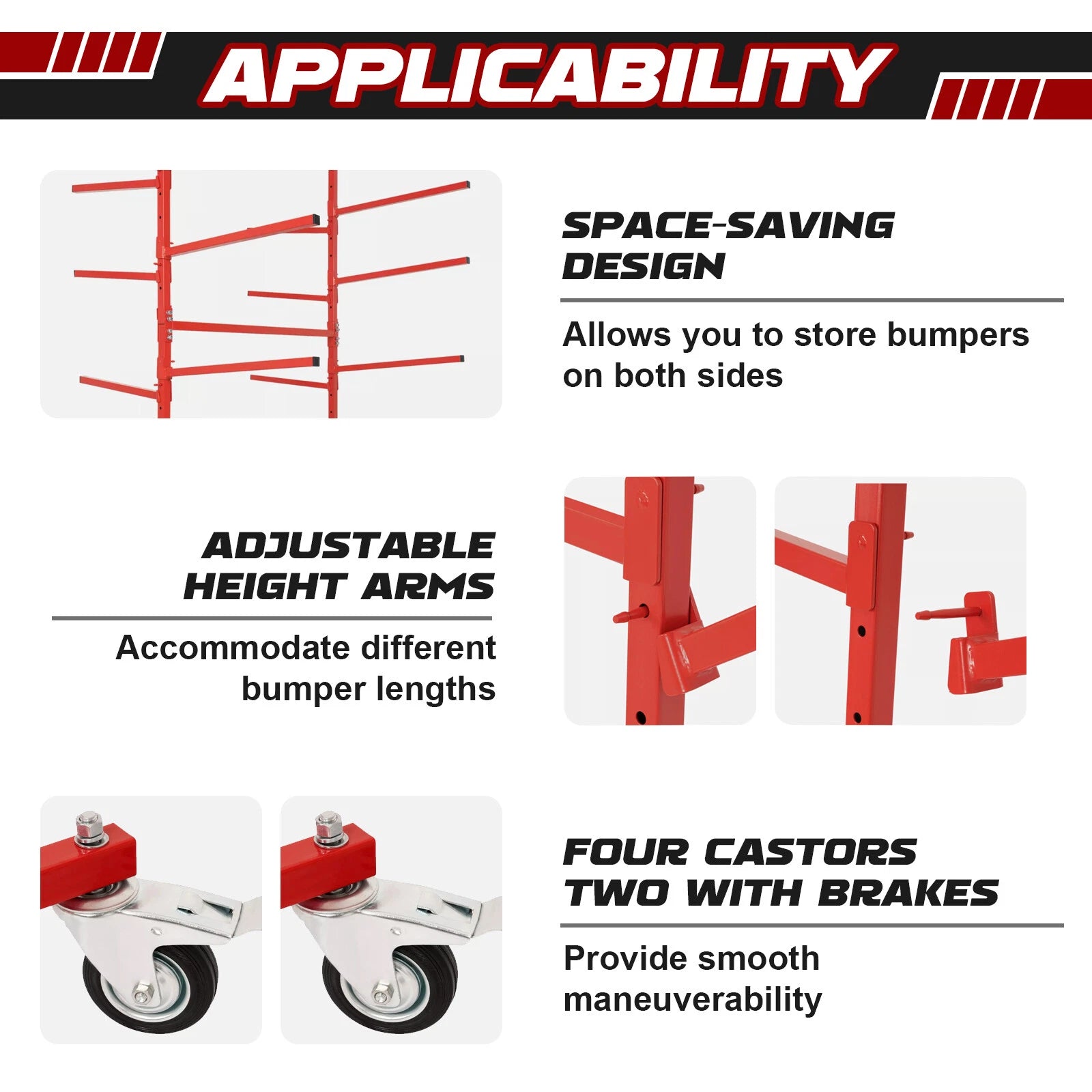 Adjustable Mobile Bumper Storage Rack for Auto Body Shop