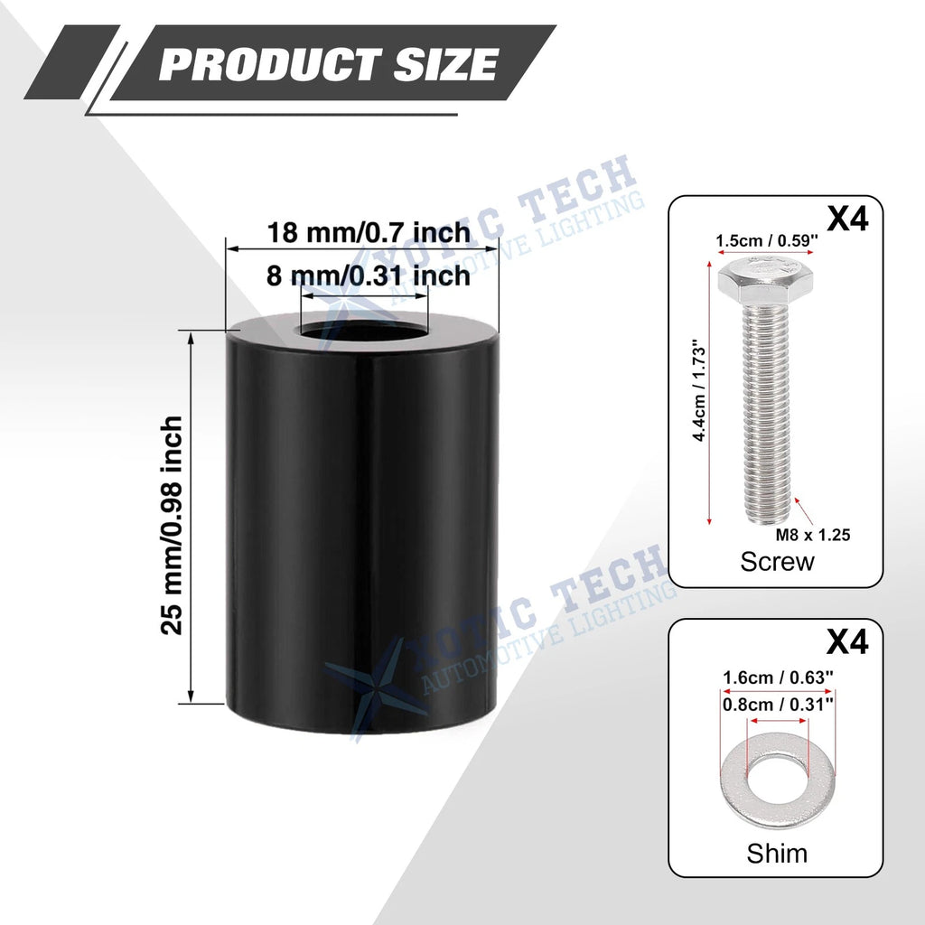 Engine Hood Vent Spacer Riser Kit for Black for 8mm Bolt for 2020-2024