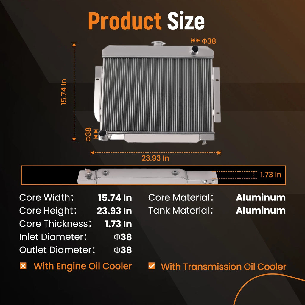 3 Row Aluminum Radiator for Jeep CJ7 Scrambler Cherokee 4.2L (1974–1986) CU583