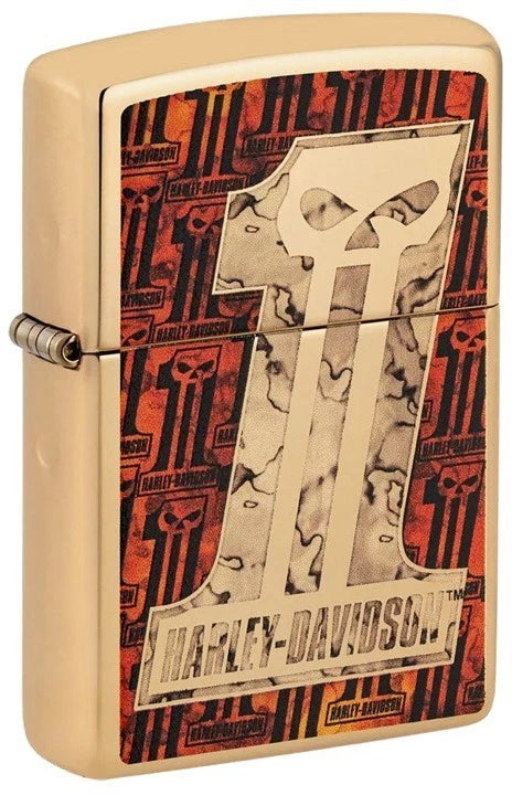 Zippo Lighter for Harley-Davidson (High Polish Brass #1 Skull Fusion 48361)