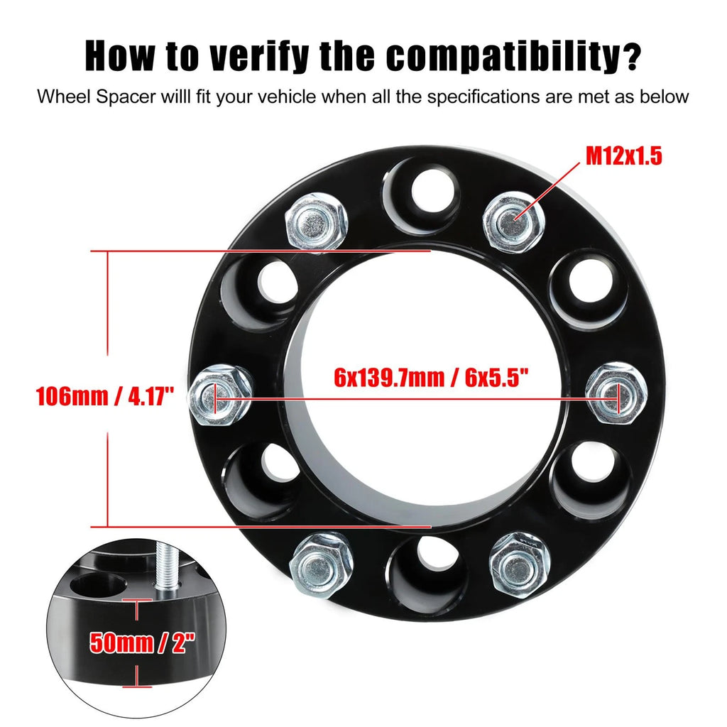 Set of 4 Wheel Spacers Adapters for 6 Lug Vehicles (M12x1.5, 6x5.5")