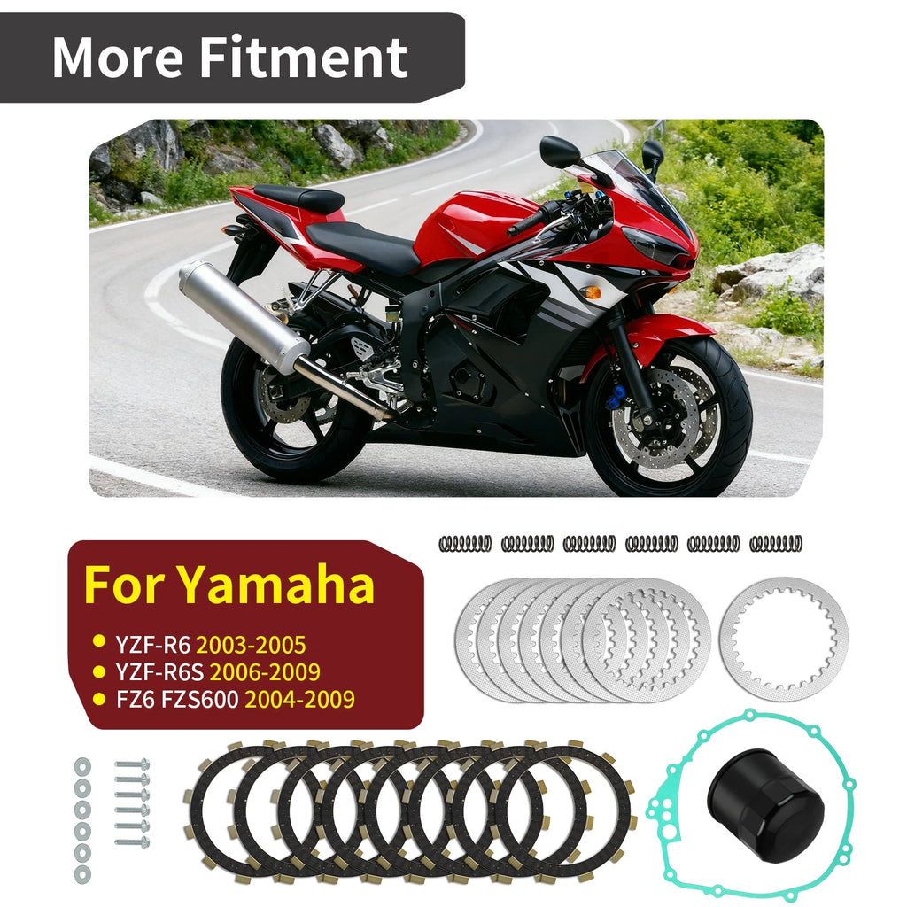 Clutch Friction Steel Plates w/ Spring Gasket for Yamaha YZF-R6 (2003–2005)