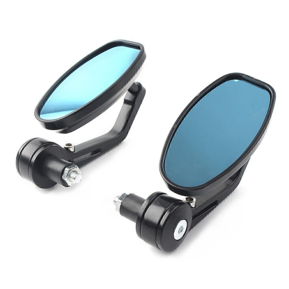 Set of 2 Rear View Side Mirrors for Motorcycle (7/8" Handle Bar End) Black Aluminum