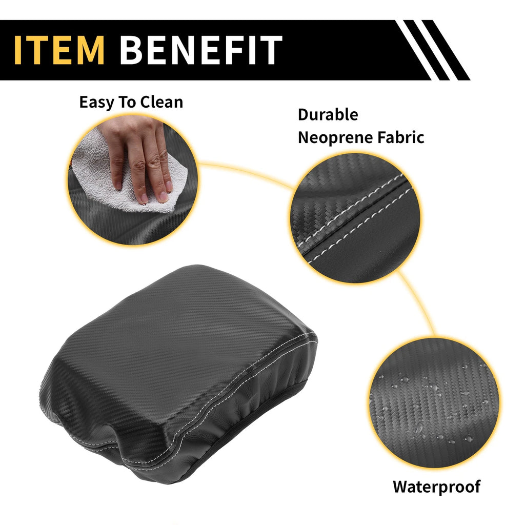 Armrest Cover for Chevrolet (Microfiber Leather, Carbon Fiber, Black)