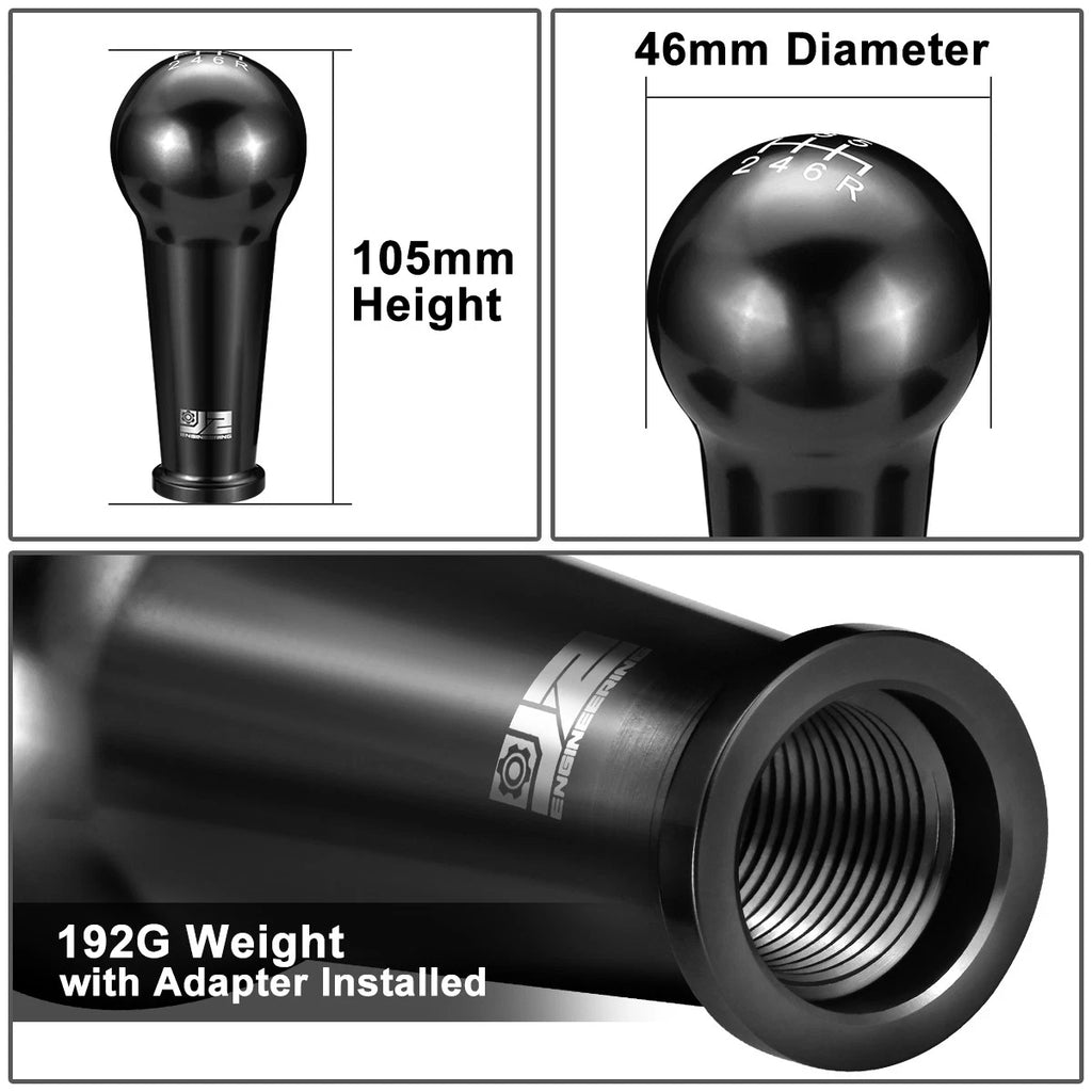 46mm 6-Speed Aluminum Black Shift Knob for Universal Fit (M8 M10 M12)