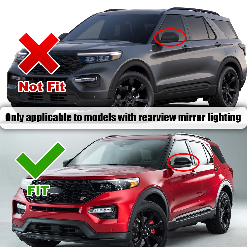 Add-On Horn Style Side Mirror Cap Covers for Ford Explorer (2020–2024) - Gloss Black