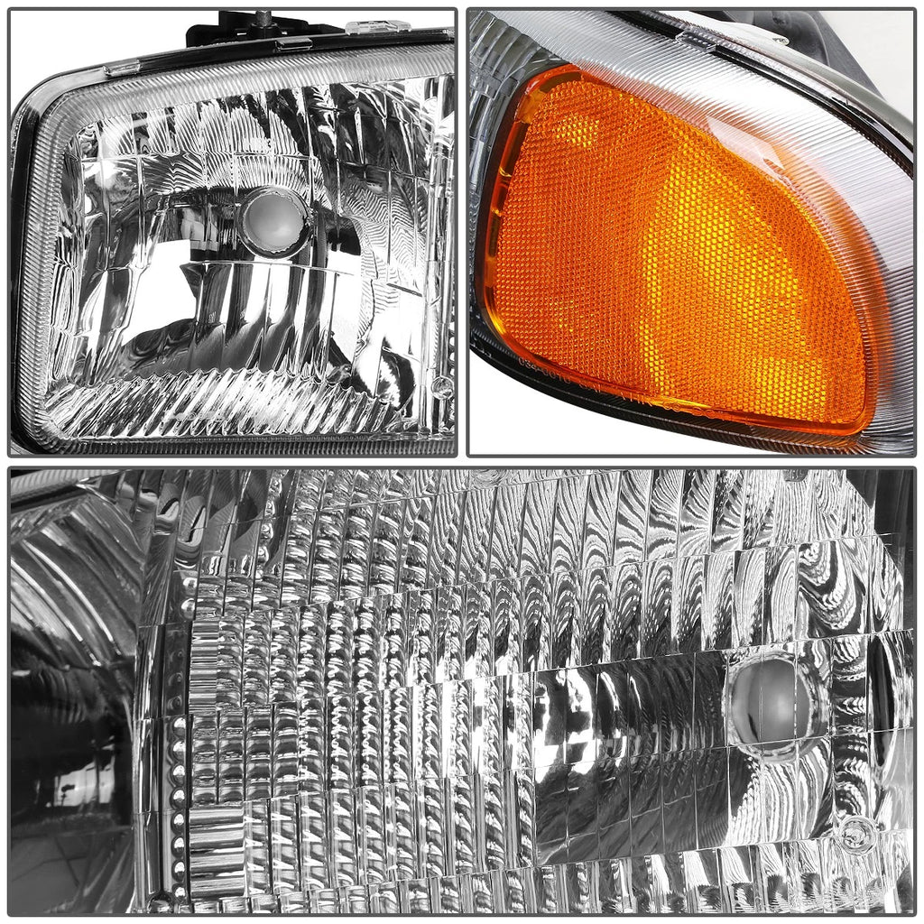 OE Style Chrome Amber Headlight Upper+Lower Lamp for GMC Sierra/Yukon (1999–2007)