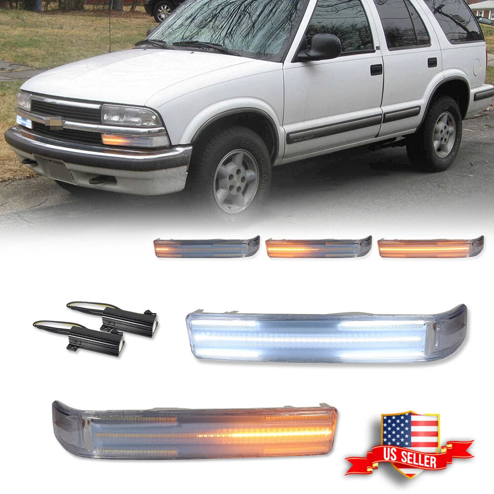 Clear Front Switchback LED Signal Lights for Chevy S10 Blazer GMC Sonoma (1998–2004)
