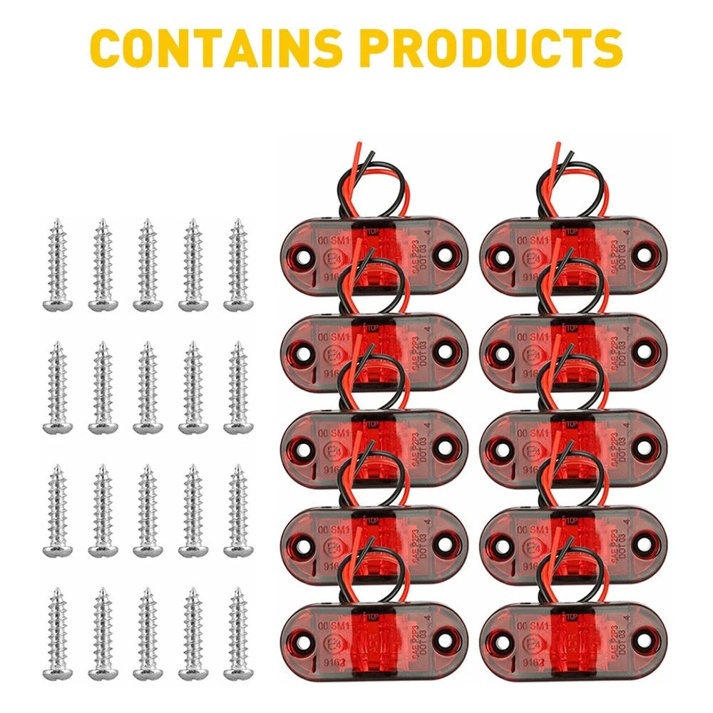 Set of 10 Red LED Turn Signal Marker Lights for Truck Trailer