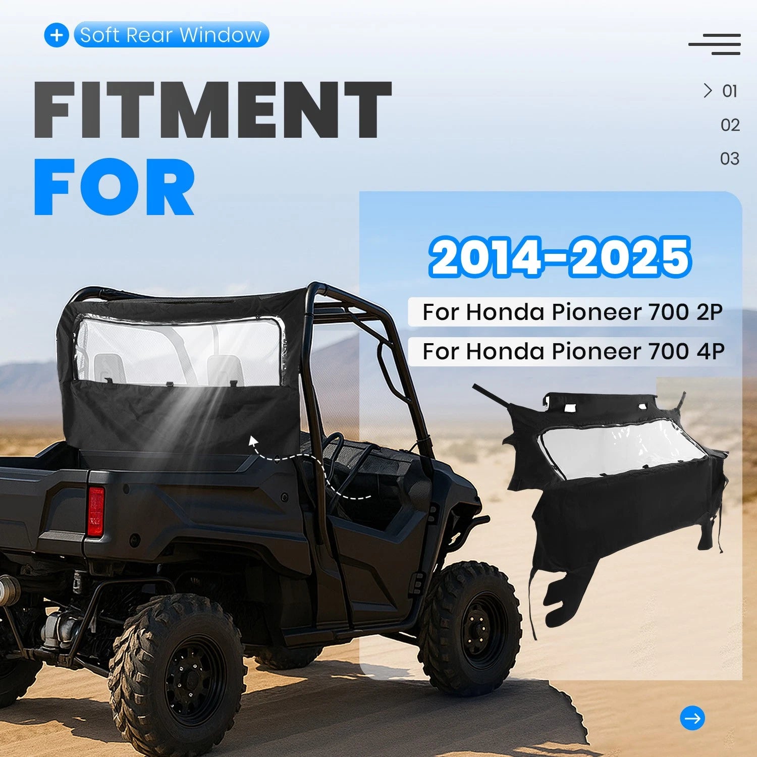 Soft Rear Window Panel for Honda Pioneer 700/700-4 (2014–2025)