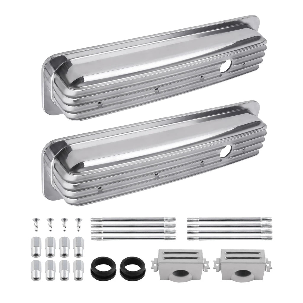 2X Valve Covers Center Bolt Polished for SBC Small Block Chevy (283–327)