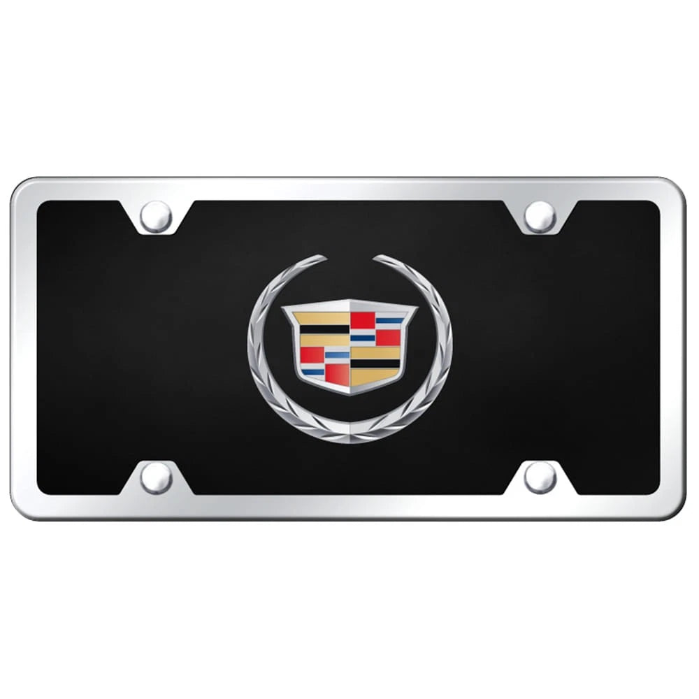 Chrome New on Black Acrylic License Plate Kit - Officially Licensed for Cadillac