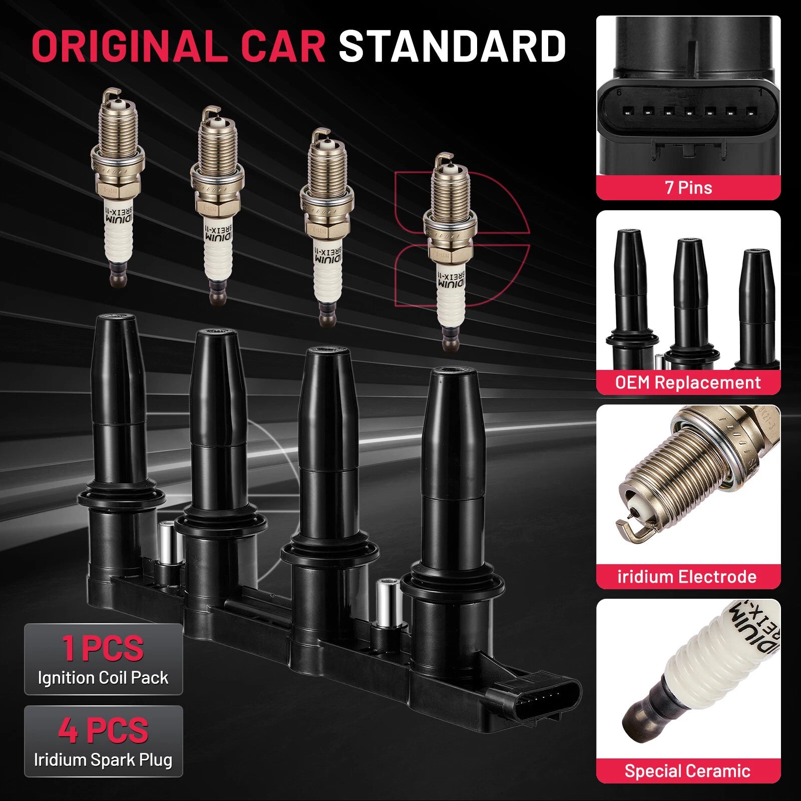 Ignition Coil Pack & 4X Iridium Spark Plugs for Chevrolet Cruze Sonic (2011–2016)