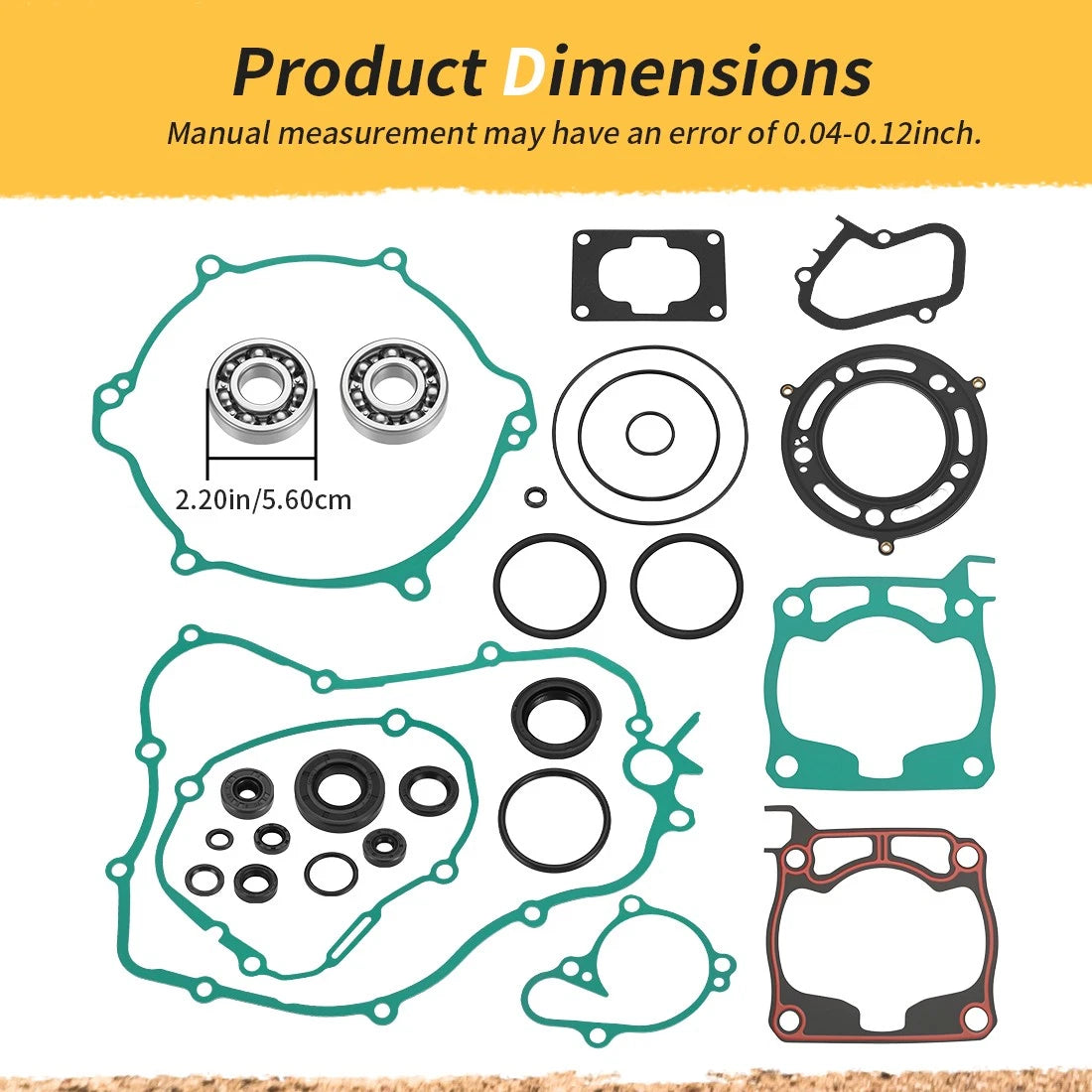 Top End Gasket Kit Set w/ Bearings for Yamaha YZ125 (2005–2021), YZ125X (2020–2022)