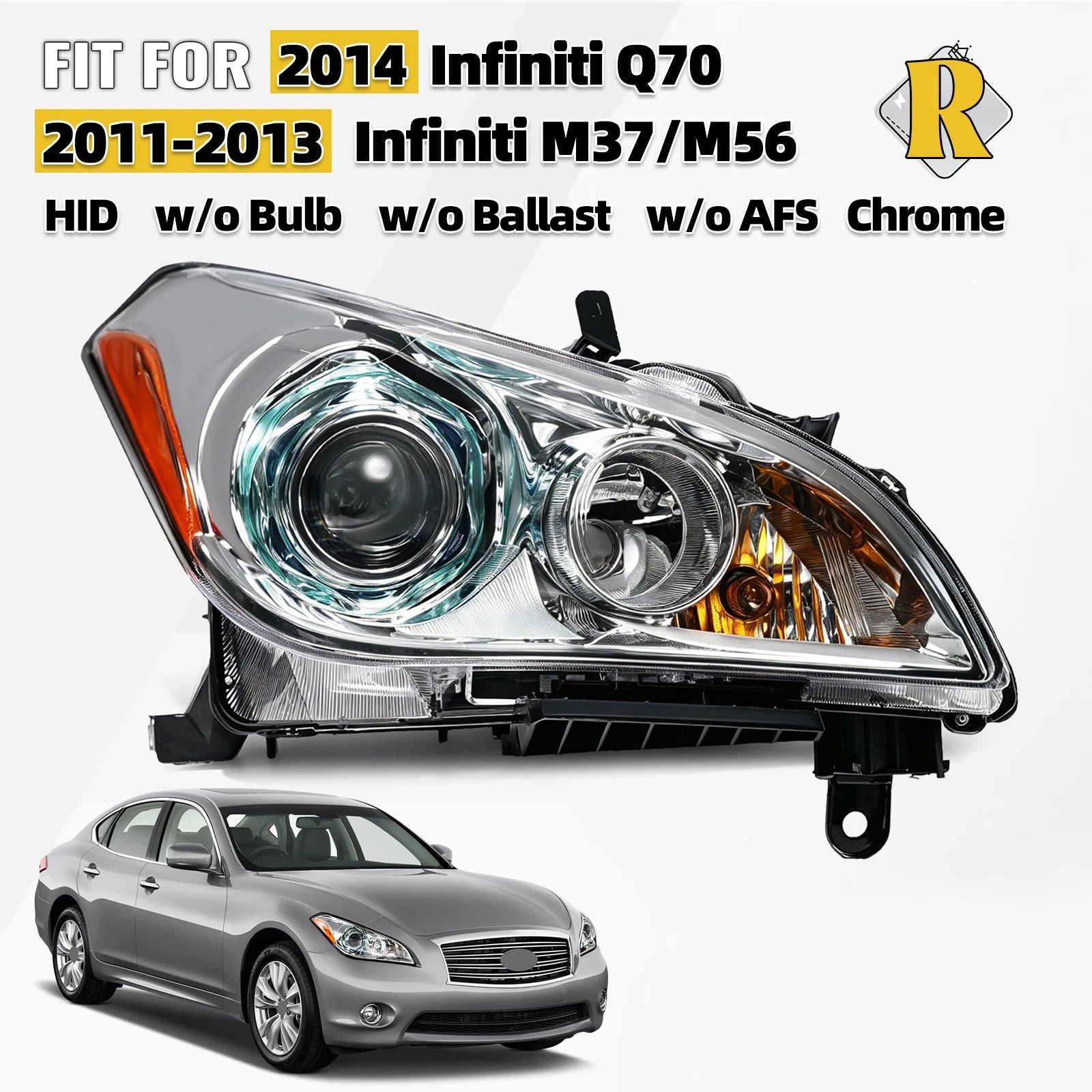 HID Headlight for Infiniti M56 (2011–2013) Right Side, No Bulb, No Ballast