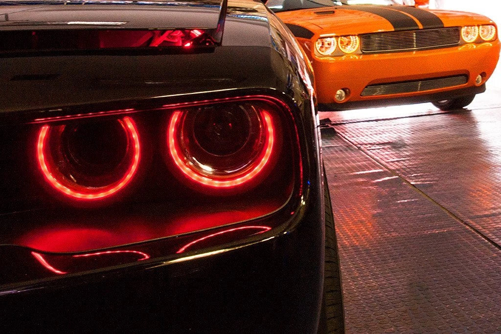 Blue LED Halo Headlight Rings for 2015–2018 Dodge Challenger (Brushed Stainless)