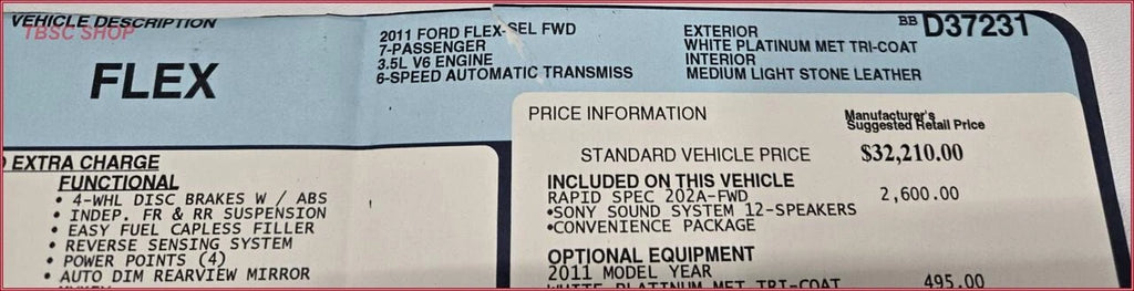 Original Window Sticker for Ford Flex (2011)