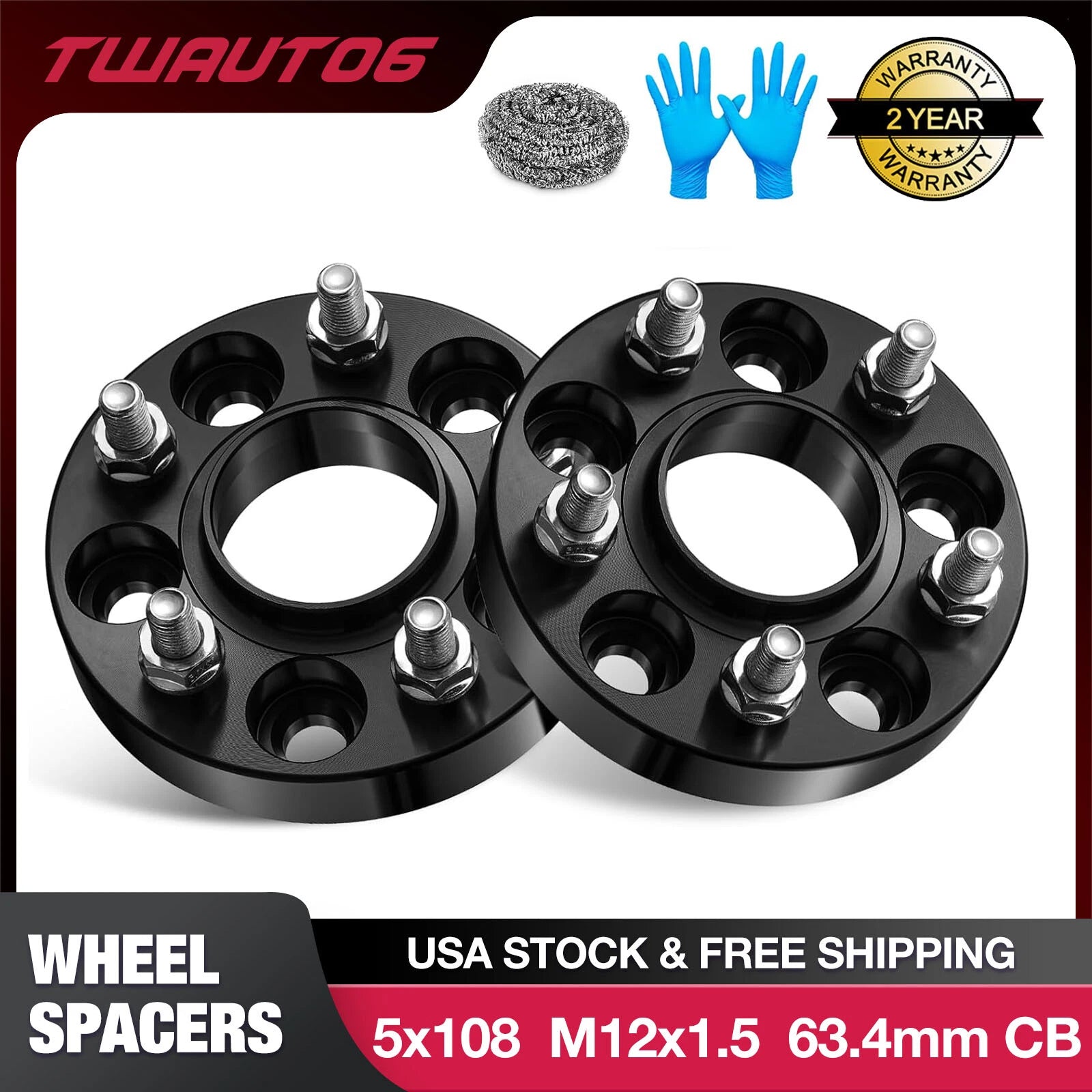 2Pcs 1" 5x108 Hub Centric Wheel Spacer for Ford Focus Escape (2019–2024)
