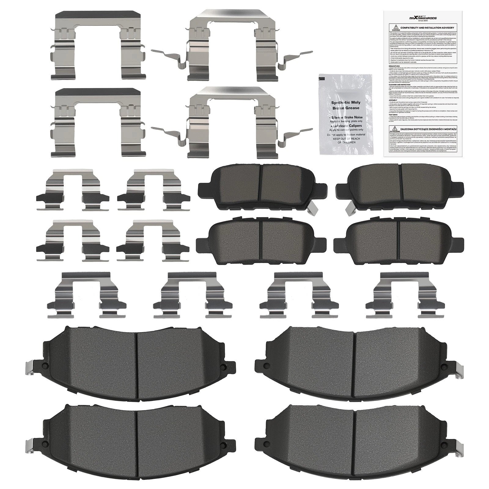 8pcs Brake Pads Set for Infiniti EX35 EX37 FX35 FX37 FX45 G25 G35 G37 (2008–2013)