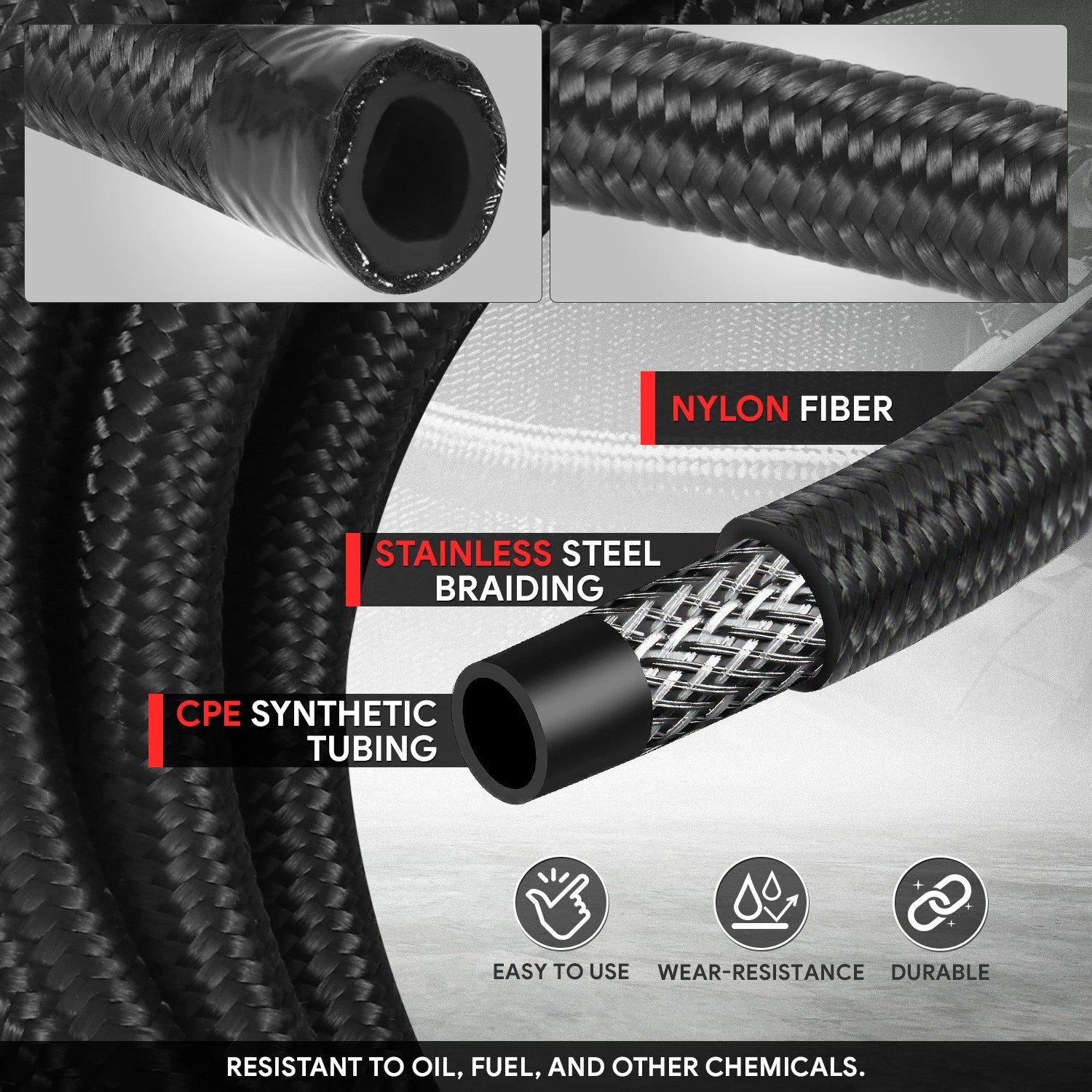 J2 10AN Stainless Steel Braided Fuel Line Tube Oil Hose Kit 25FT