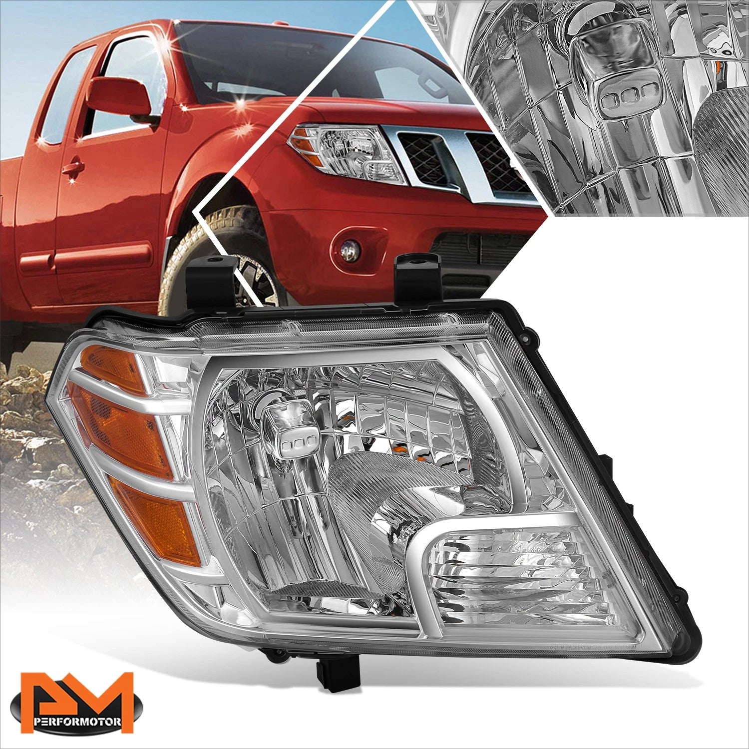 Right Side Chrome Amber Headlight for Nissan Frontier (2009–2021)