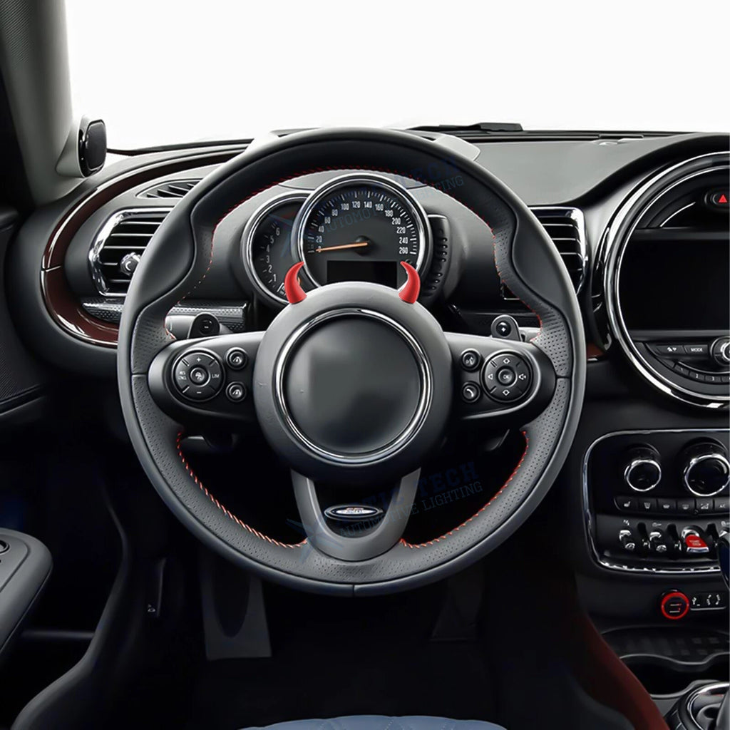 2Pcs PU Foam Red Devil Bull Horn Steering Wheel Stickers for Car (-)