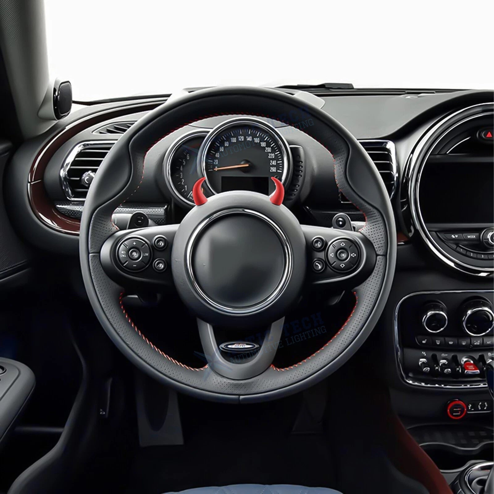 2Pcs PU Foam Red Devil Bull Horn Steering Wheel Stickers for Car (-)