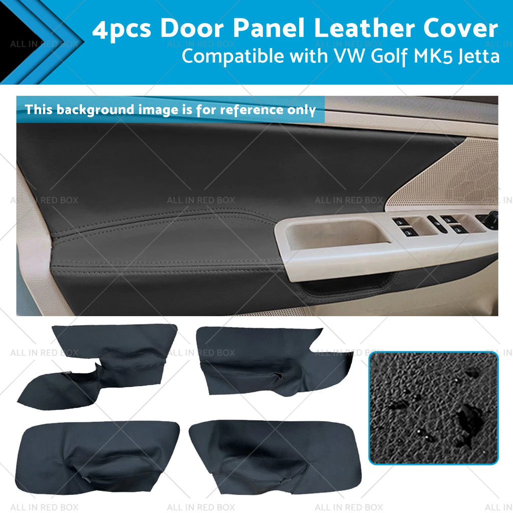 Set of 4 Black Leather Door Armrest Panel Covers for VW Jetta Golf MK5 (2005–2010)