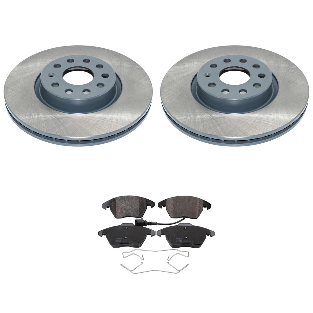 Front Rotors & TRW Pro Low-Metallic Brake Pads Kit for Audi A3 Quattro, GTI, Jetta (2006–2013)
