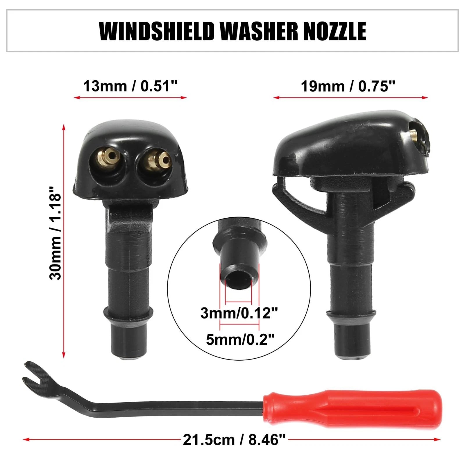3pcs Front Windshield Washer Nozzle Kit 8265A083 for Mitsubishi Lancer (1995–2005)