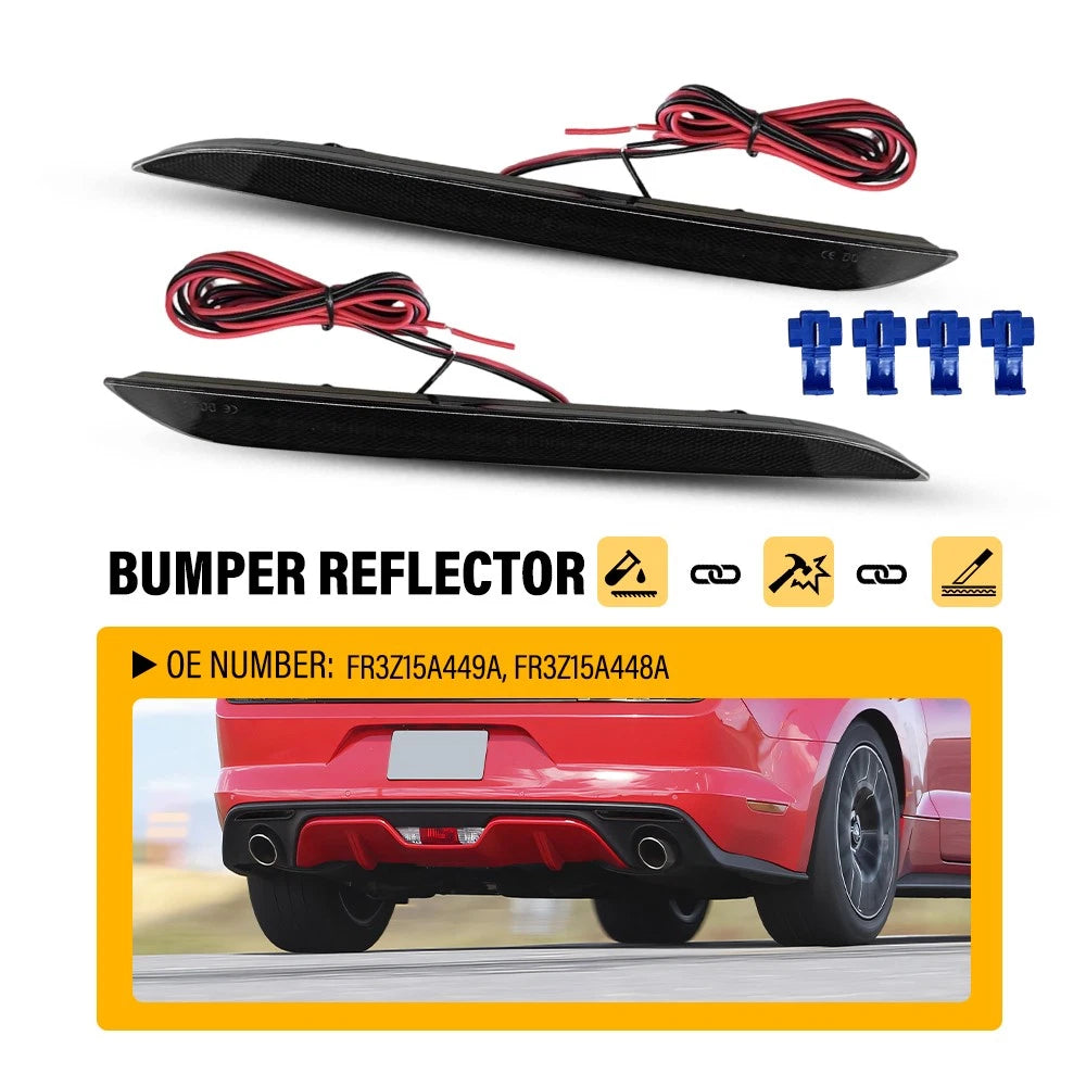 2X Smoked Red LED Rear Bumper Reflector Lights for Ford Mustang (2015–2017)