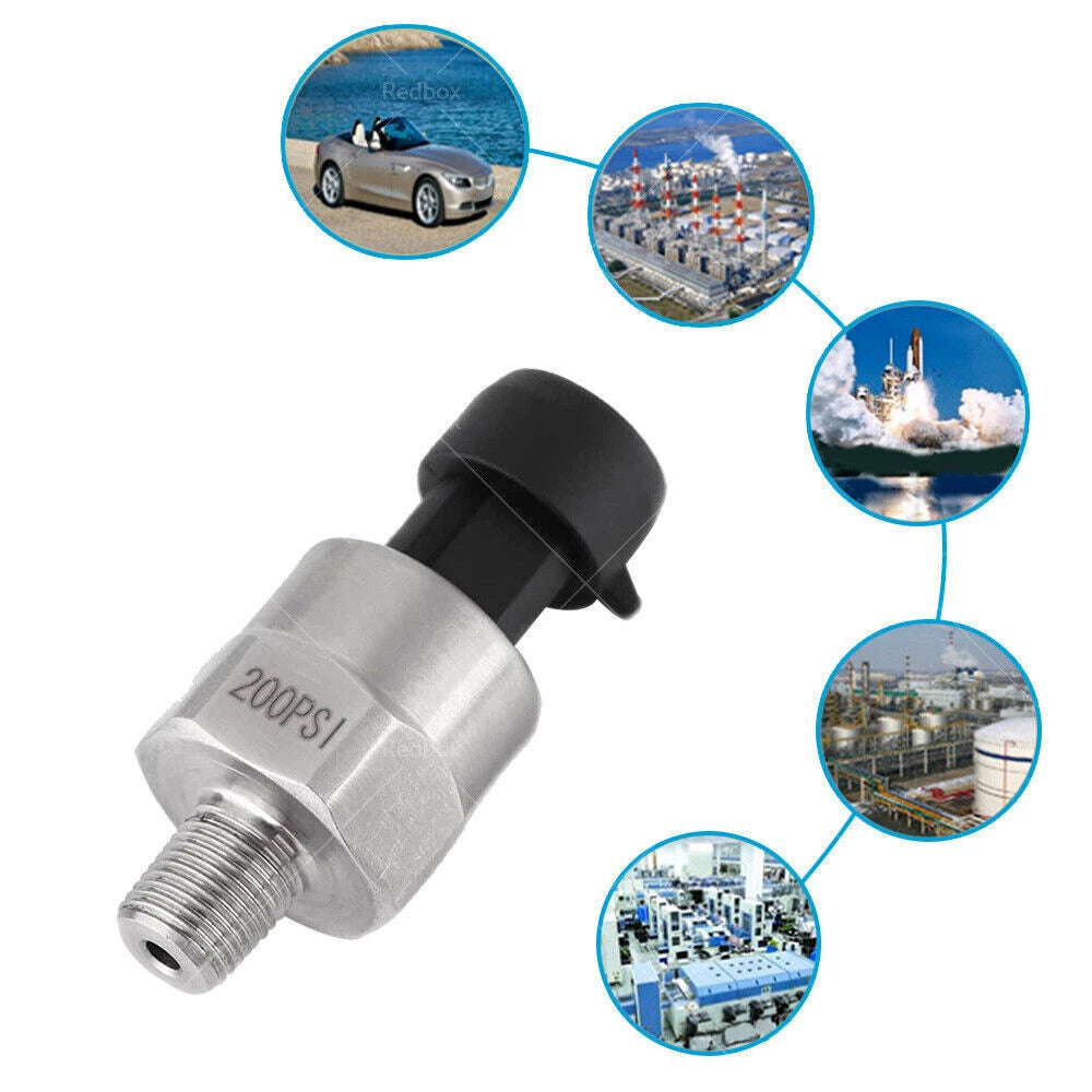 Pressure Transducer Sender Sensor for Air Oil Fuel (200PSI, 5V)