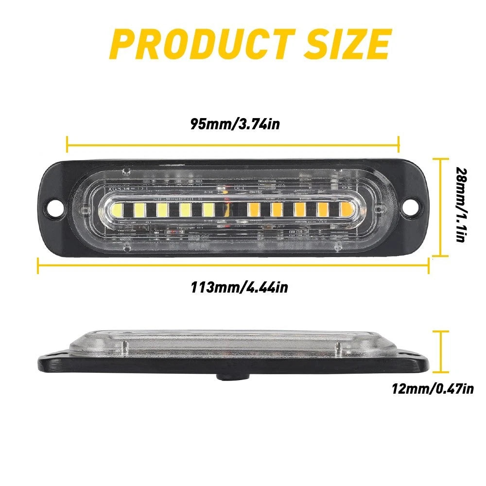10X LED Amber/White Strobe Lights for Car Truck (Emergency Flash Warning)