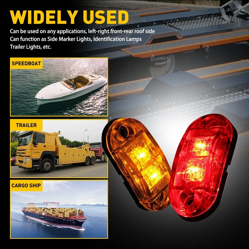 10pcs LED Side Marker Lights for Truck Trailer (Oval, Amber + Red)