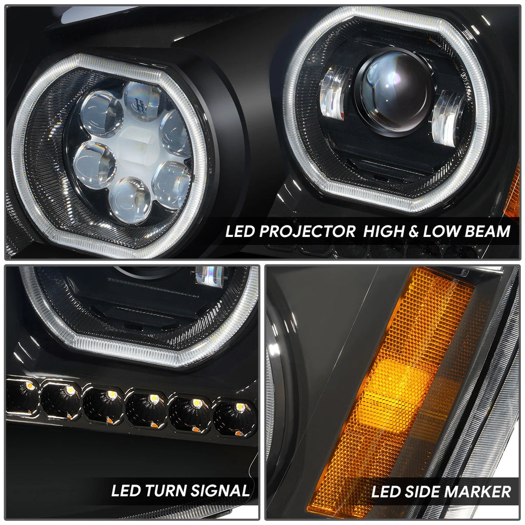 Projector Headlights for Freightliner Cascadia (2008–2017) - Black Housing Amber